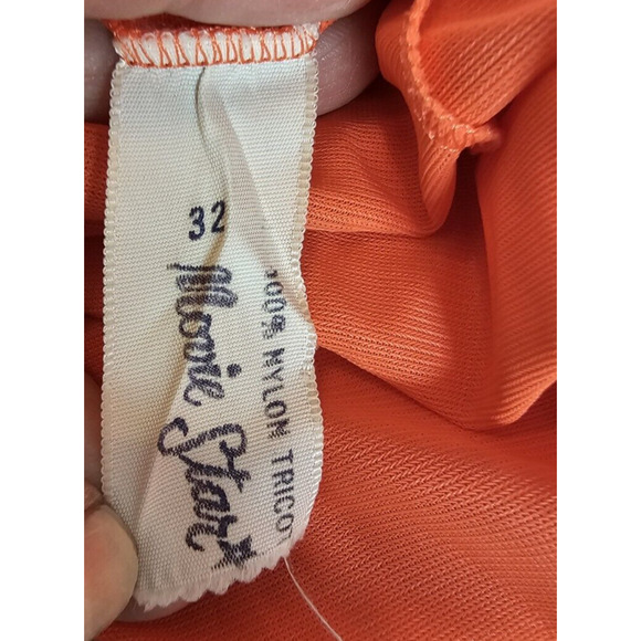 Vintage MOVIE STAR Neon Orange Nightgown Long Gown‎ Silky Nylon Lace Sheer Small - Picture 6 of 6